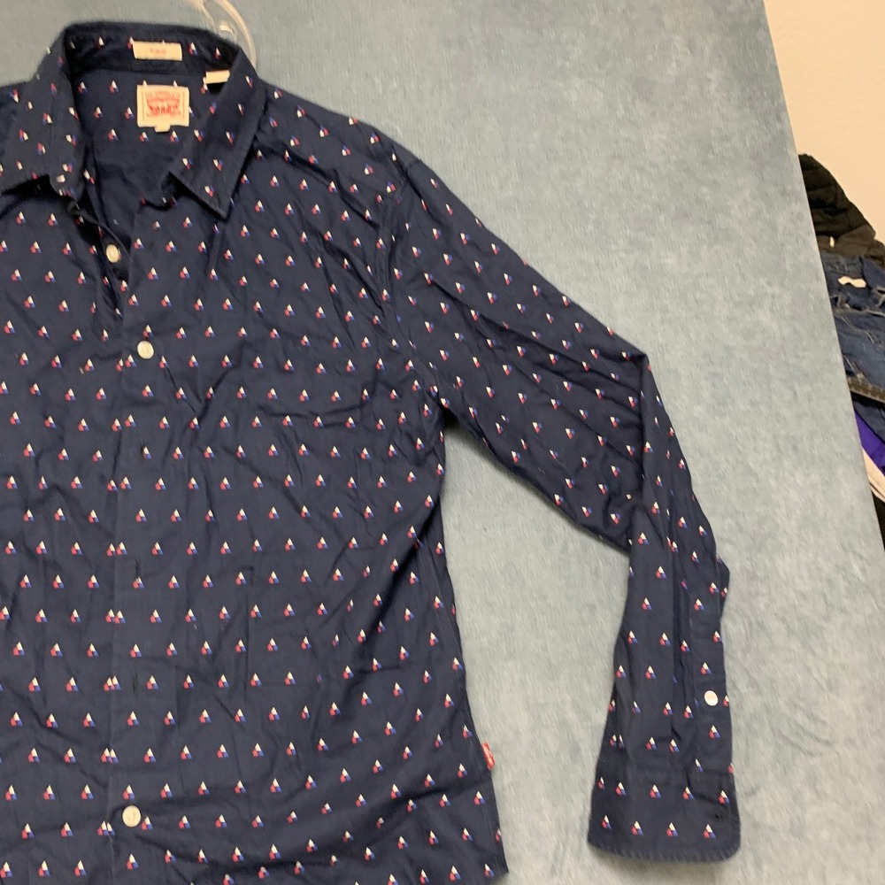 Levi's Shirt Mens Large Navy Blue Geometric Print Long Sleeve Button Up Slim Fit - Picture 5 of 16